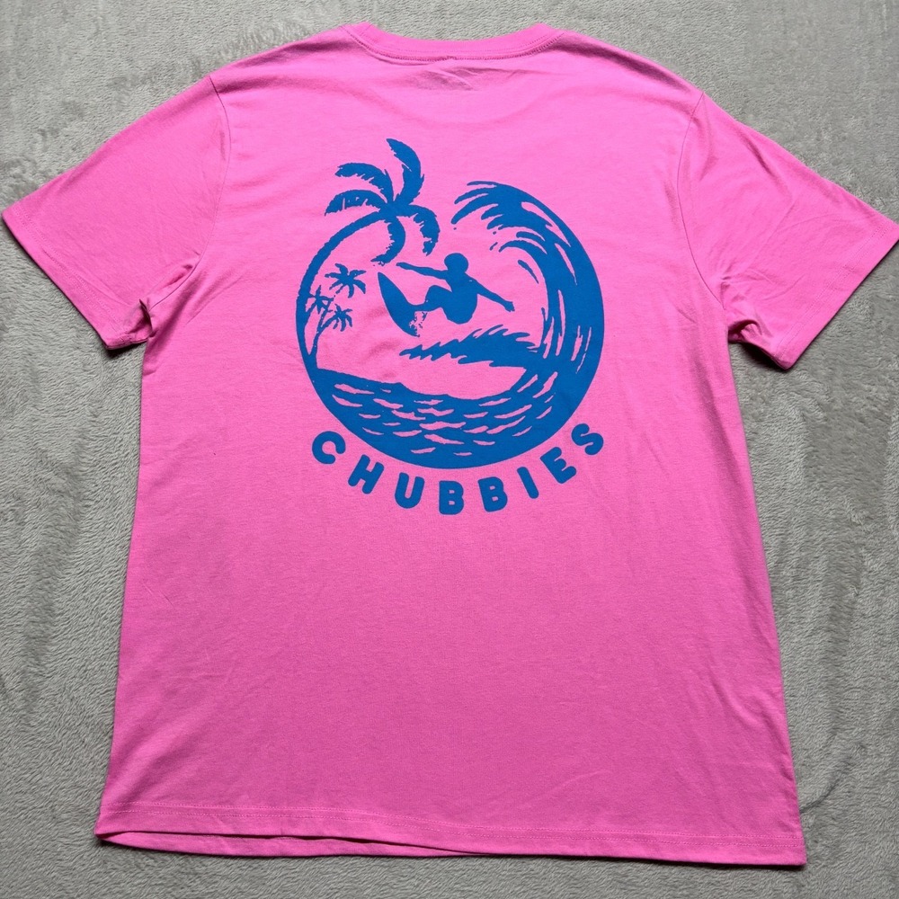NEW NWT Mens L Chubbies Graphic T Shirt The Surfer Pink W/ Front Pocket - Picture 3 of 4